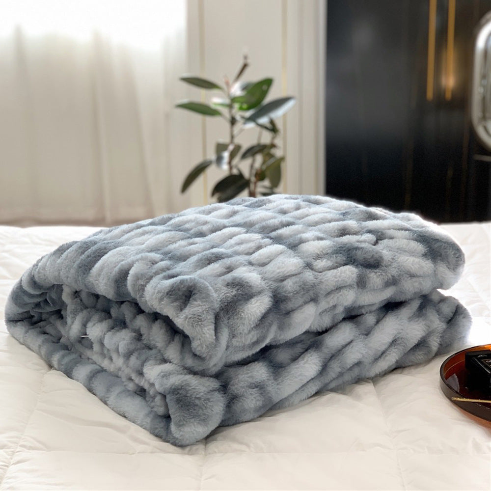 Wave Textured Faux Rabbit Fur Throw Blanket