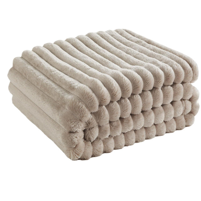 Ribbed Flannel Fleece Throw Blanket