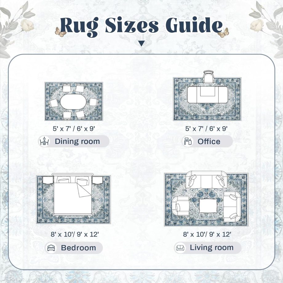 Blue Grey Vintage Floral Rug