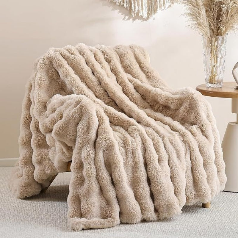 Ribbed Faux Fur Throw Blanket