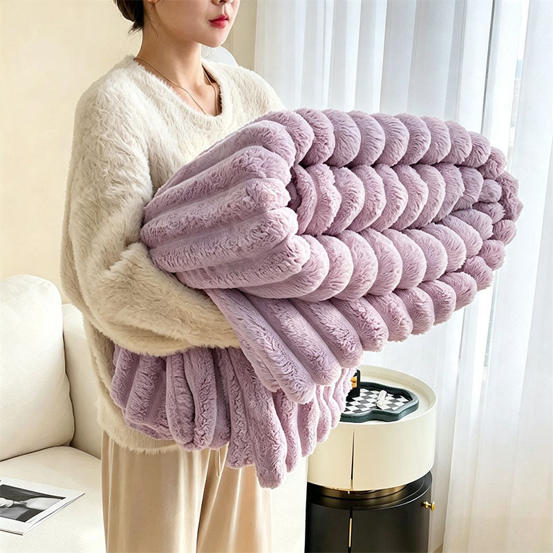 Soft Ribbed Faux Rabbit Fur Blanket