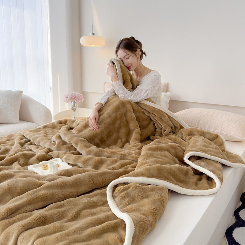 Cloud Textured Faux Rabbit Fur Blanket