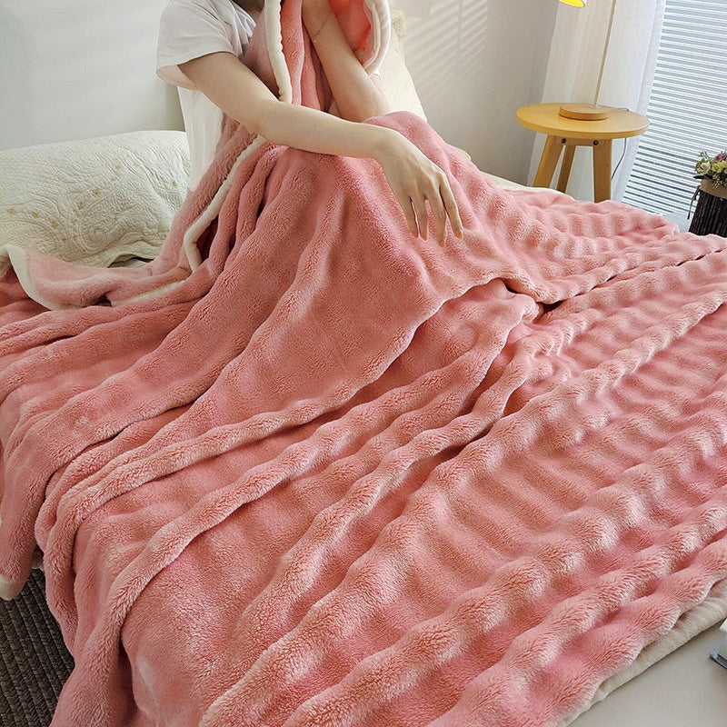 Cloud Textured Faux Rabbit Fur Blanket