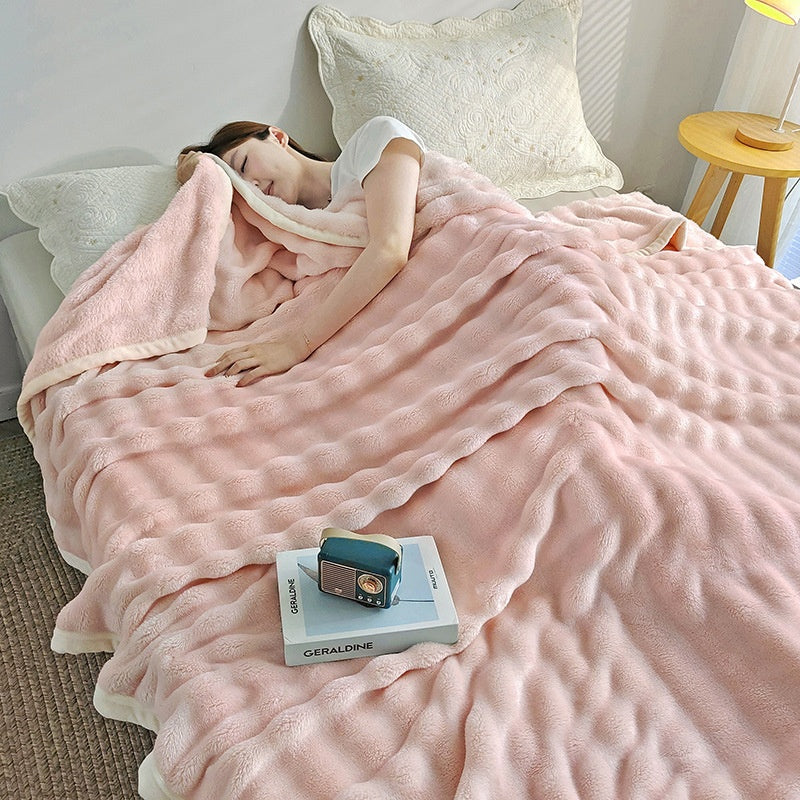 Cloud Textured Faux Rabbit Fur Blanket