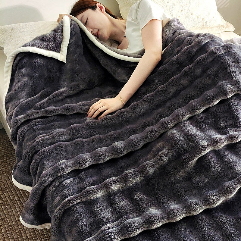 Cloud Textured Faux Rabbit Fur Blanket
