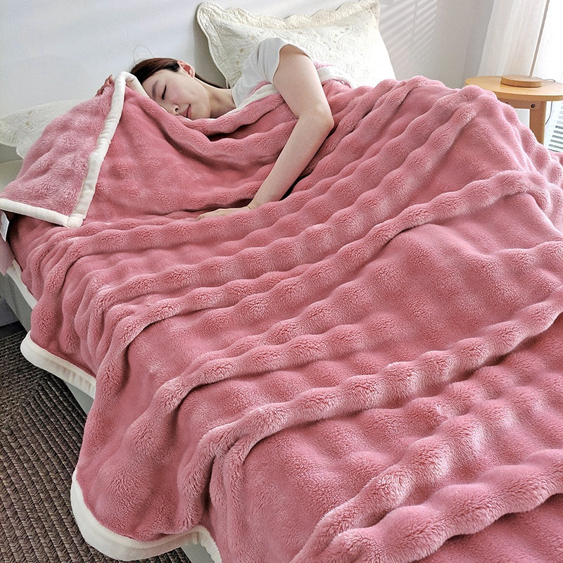 Cloud Textured Faux Rabbit Fur Blanket