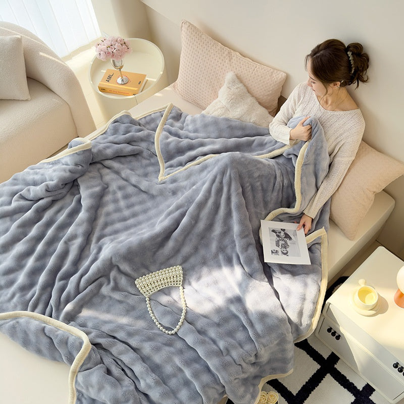 Cloud Textured Faux Rabbit Fur Blanket
