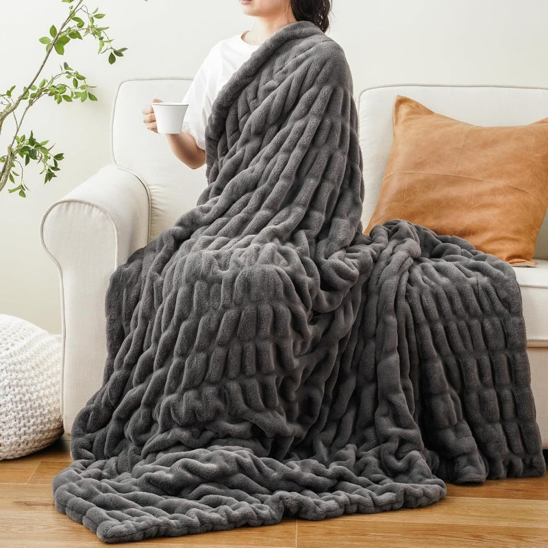 Chevron Textured Plush Throw Blanket