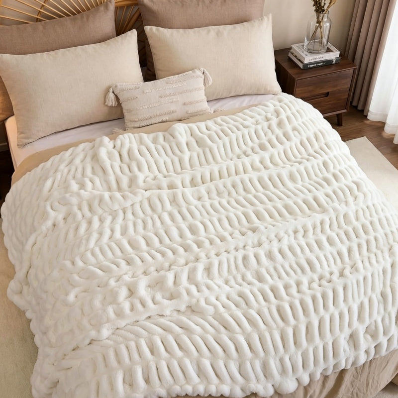 Chevron Textured Plush Throw Blanket