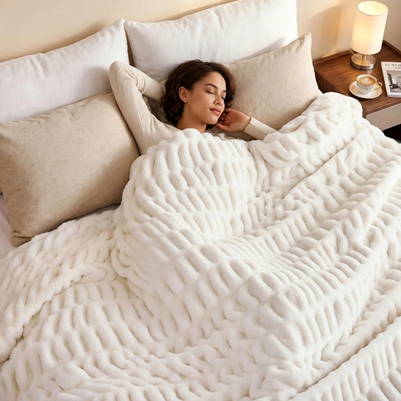 Chevron Textured Plush Throw Blanket