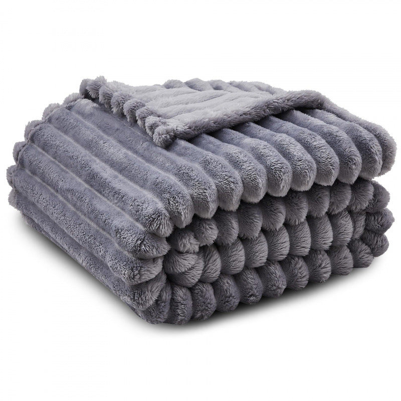 Ribbed Flannel Fleece Throw Blanket
