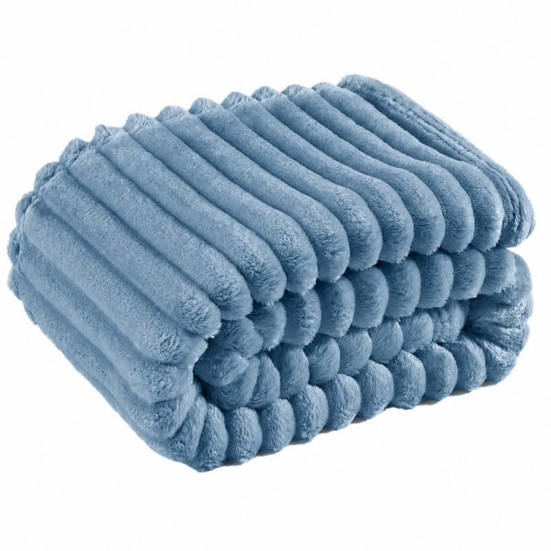 Ribbed Flannel Fleece Throw Blanket