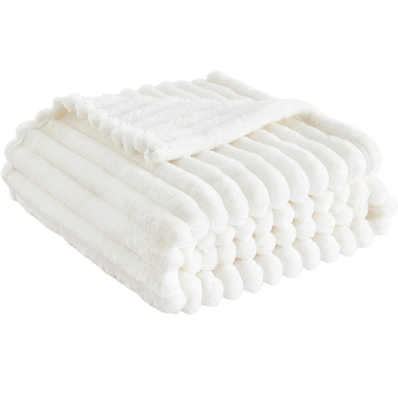 Ribbed Flannel Fleece Throw Blanket