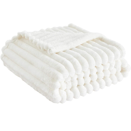 Ribbed Flannel Fleece Throw Blanket