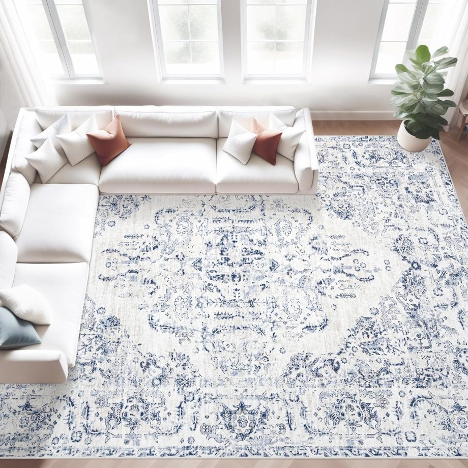 Blue Vintage Floral Area Rug