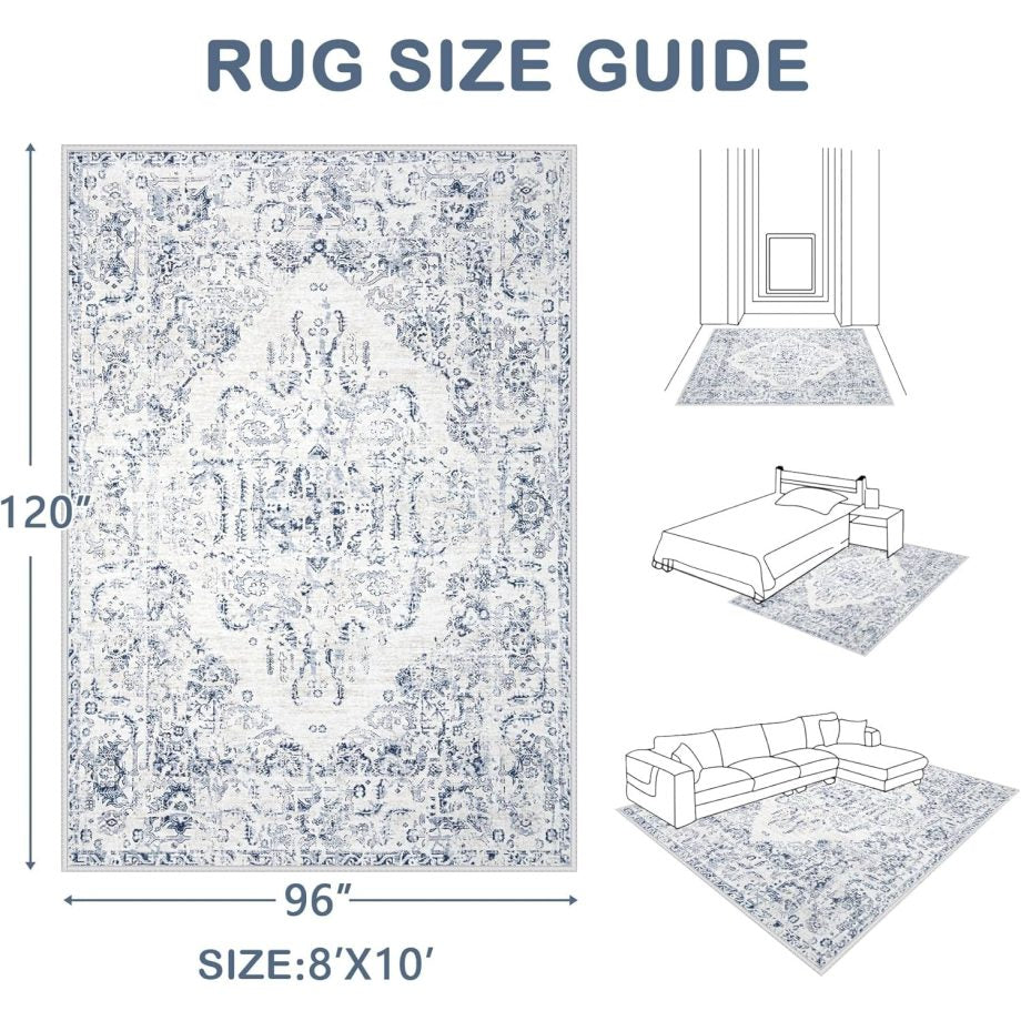 Blue Vintage Floral Area Rug