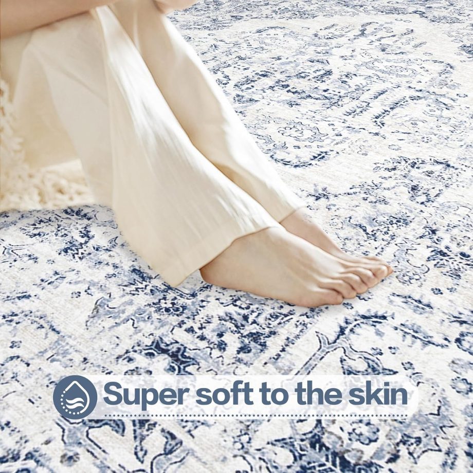 Blue Vintage Floral Area Rug