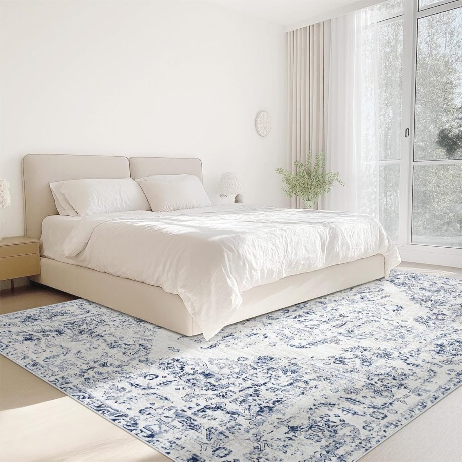 Blue Vintage Floral Area Rug