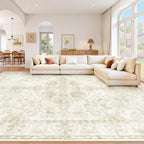 Beige Brown Retro Medallion Washable Rug
