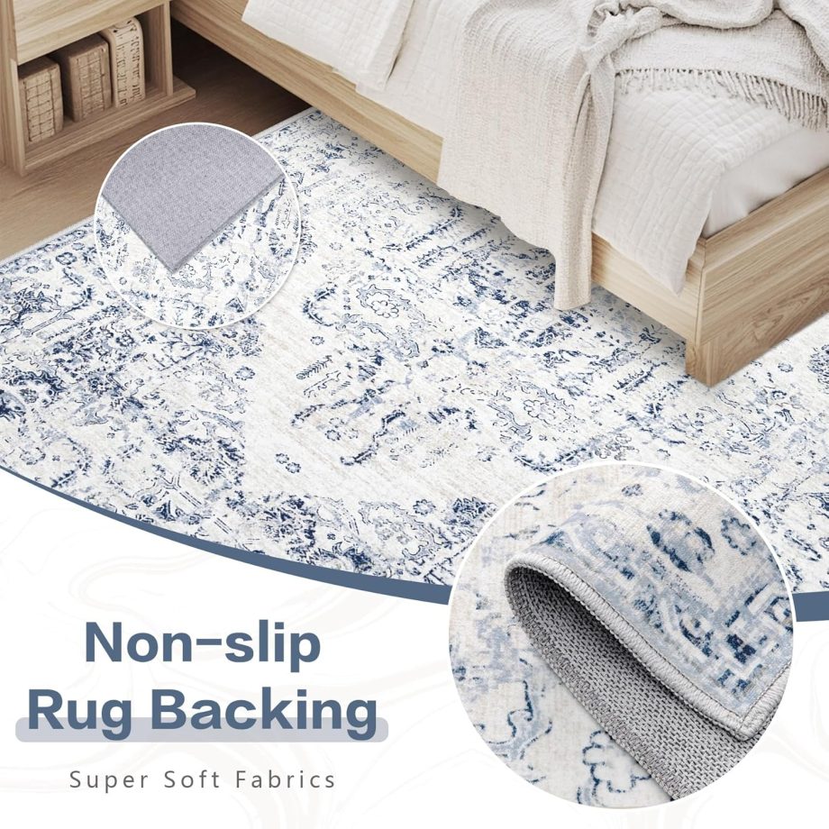 Blue Vintage Floral Area Rug