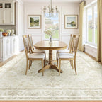 Beige Brown Retro Medallion Washable Rug