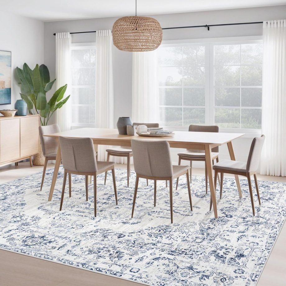 Blue Vintage Floral Area Rug