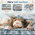 Blue Grey Vintage Floral Rug
