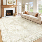 Beige Brown Retro Medallion Washable Rug