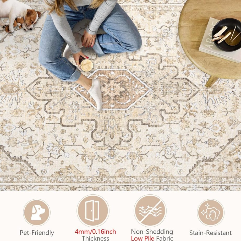 Beige Brown Vintage Area Rug