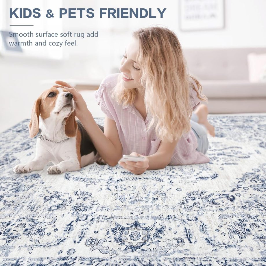 Blue Vintage Floral Area Rug