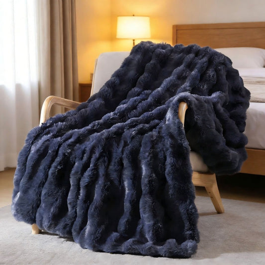 Ribbed Faux Fur Throw Blanket