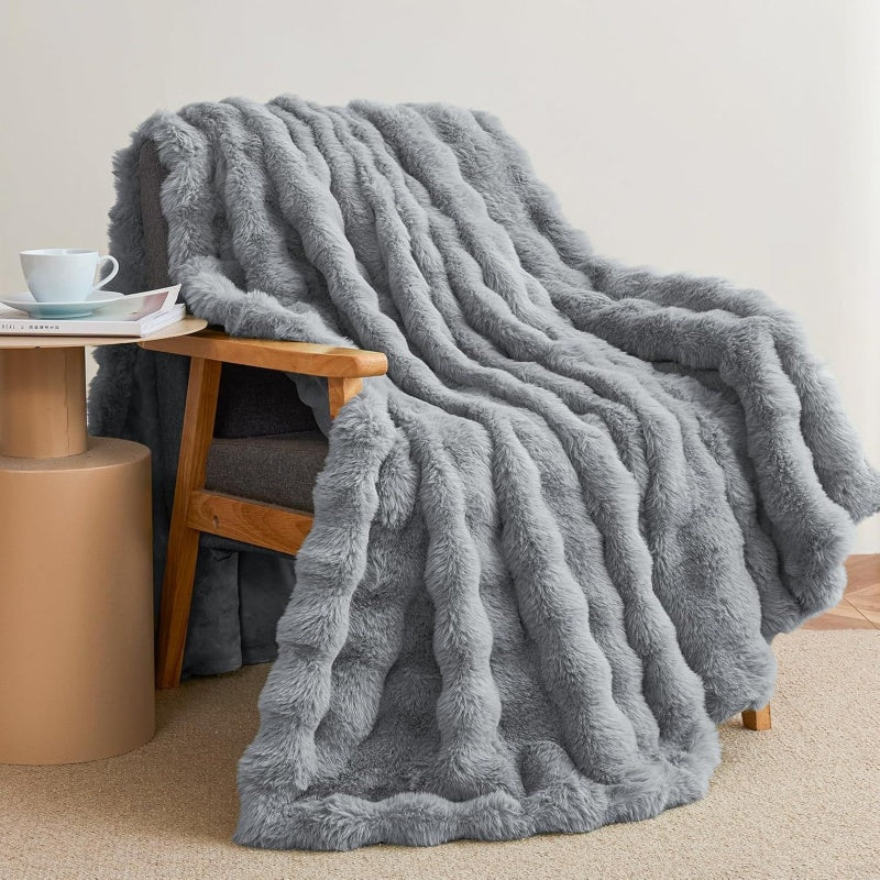 Ribbed Faux Fur Throw Blanket