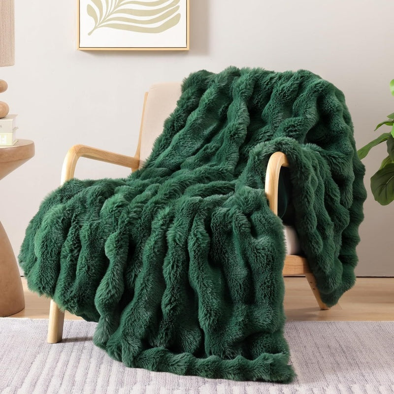 Ribbed Faux Fur Throw Blanket