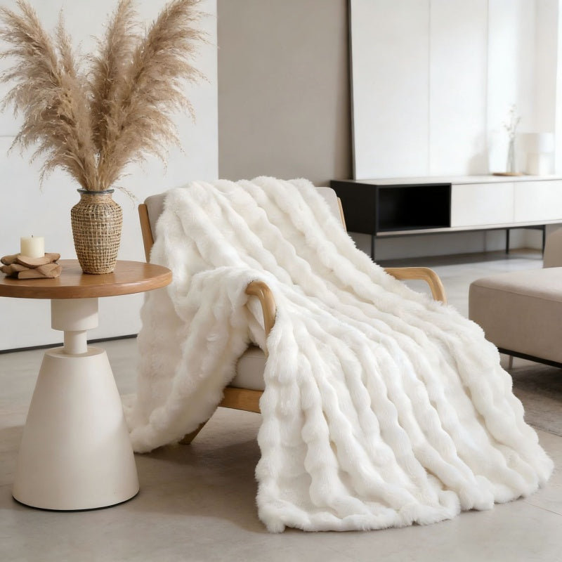 Ribbed Faux Fur Throw Blanket
