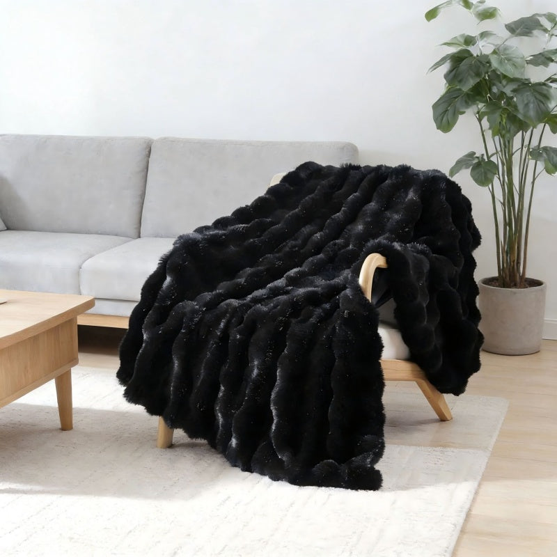 Ribbed Faux Fur Throw Blanket