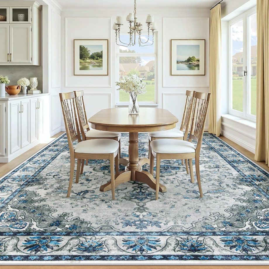 Blue Grey Vintage Floral Rug