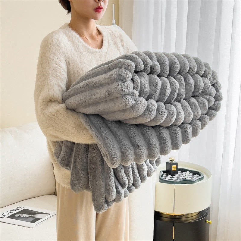 Soft Ribbed Faux Rabbit Fur Blanket