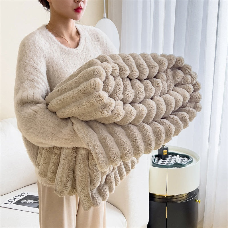 Soft Ribbed Faux Rabbit Fur Blanket