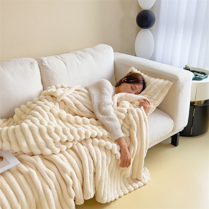Soft Ribbed Faux Rabbit Fur Blanket