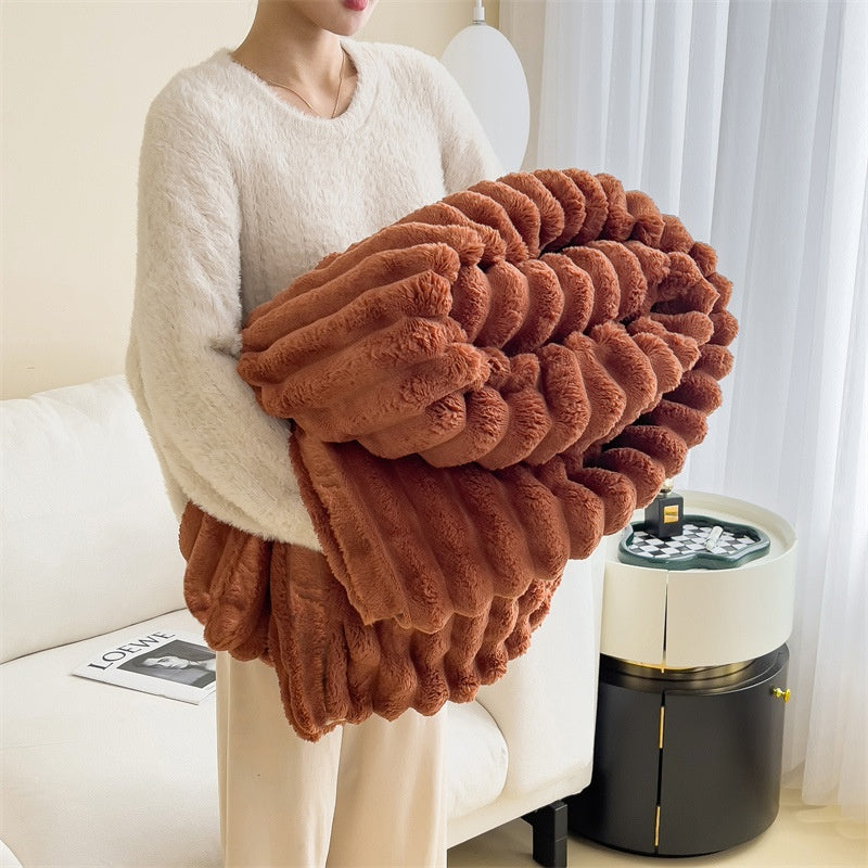 Soft Ribbed Faux Rabbit Fur Blanket