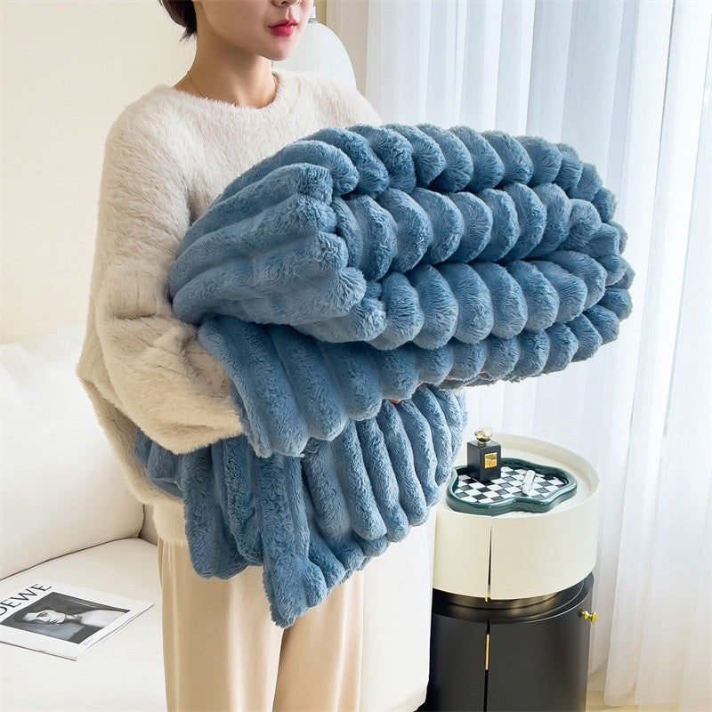 Soft Ribbed Faux Rabbit Fur Blanket
