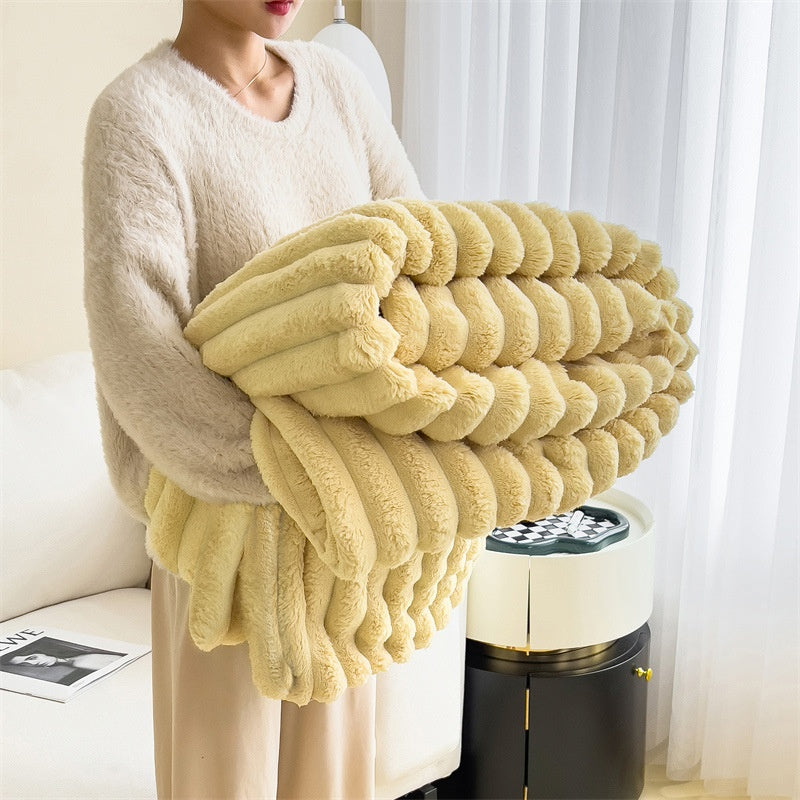 Soft Ribbed Faux Rabbit Fur Blanket