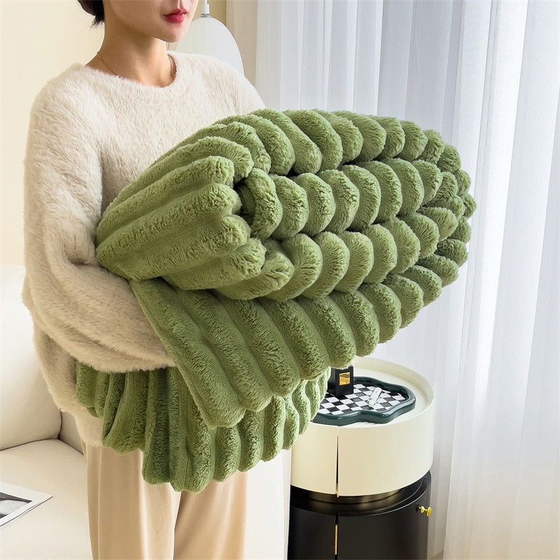 Soft Ribbed Faux Rabbit Fur Blanket