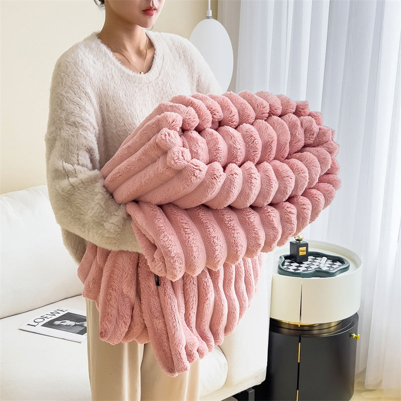 Soft Ribbed Faux Rabbit Fur Blanket