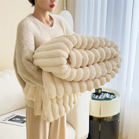 Soft Ribbed Faux Rabbit Fur Blanket