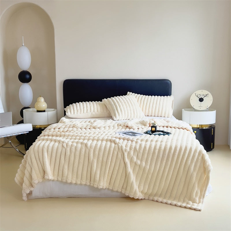 Soft Ribbed Faux Rabbit Fur Blanket
